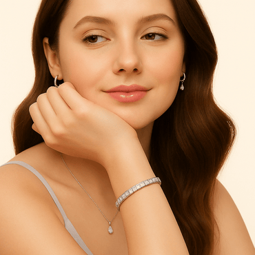 Princess Cut Moissanite Tennis Bracelet in Half Bezel Channel Setting with Tab - inserted Clasp - La Pretti