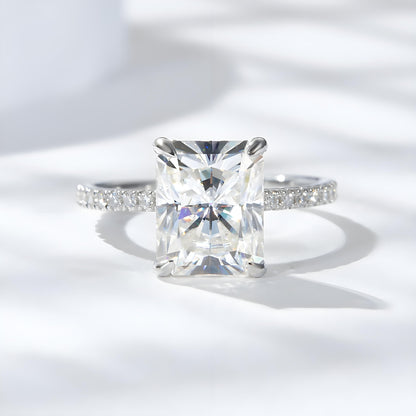 Radiant Moissanite Solitaire Engagement Ring in Pave Setting (3ct. ) - La Pretti