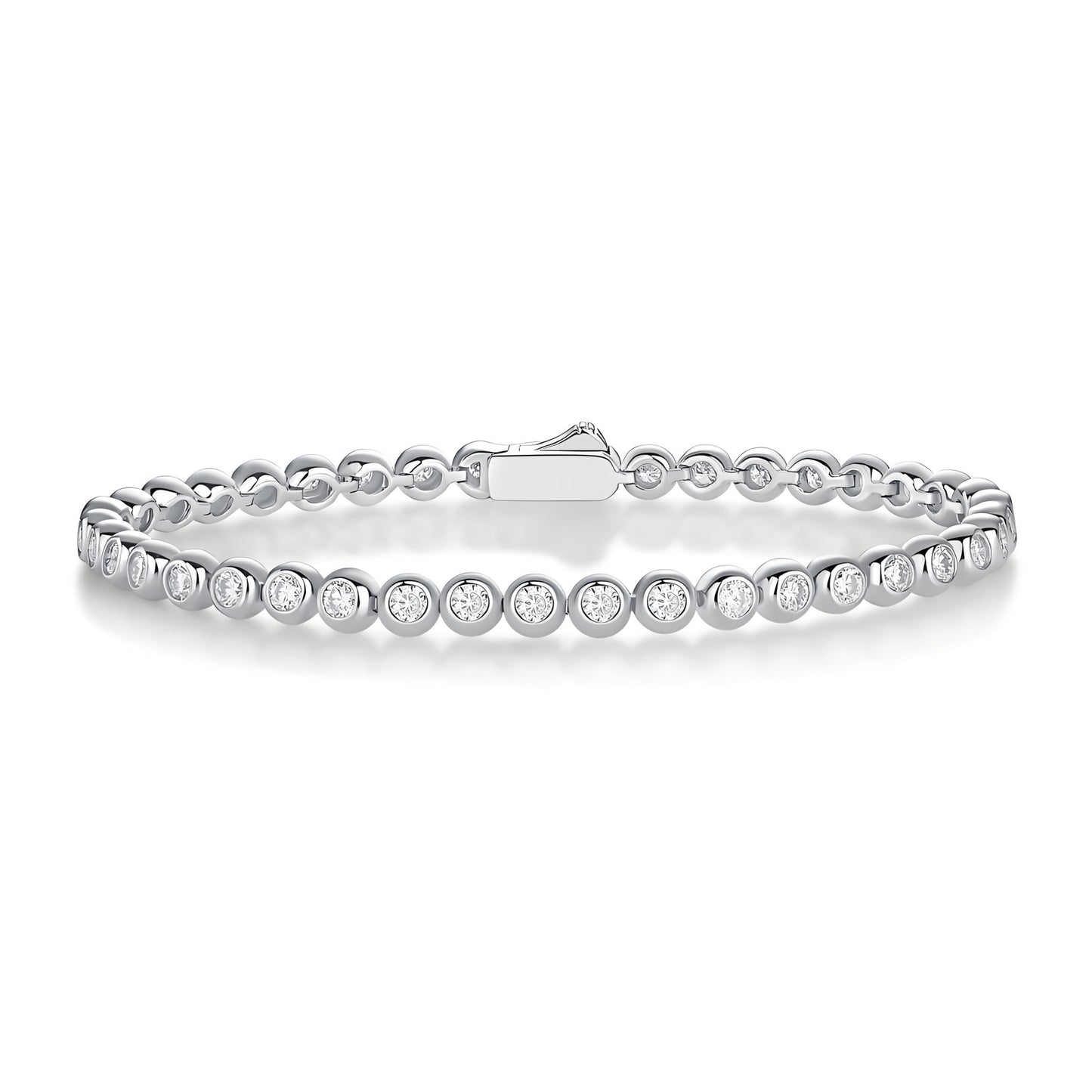 Reviera Moissanite Bezel Tennis Bracelet with Safety Box Clasp - La Pretti