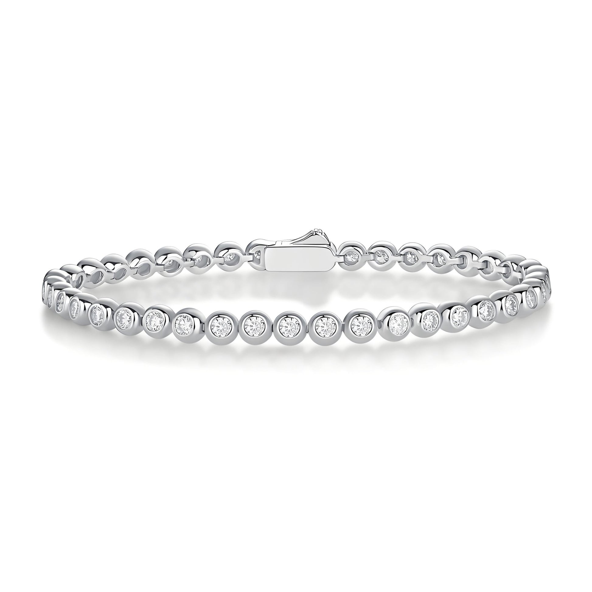 Reviera Moissanite Bezel Tennis Bracelet with Safety Box Clasp - La Pretti