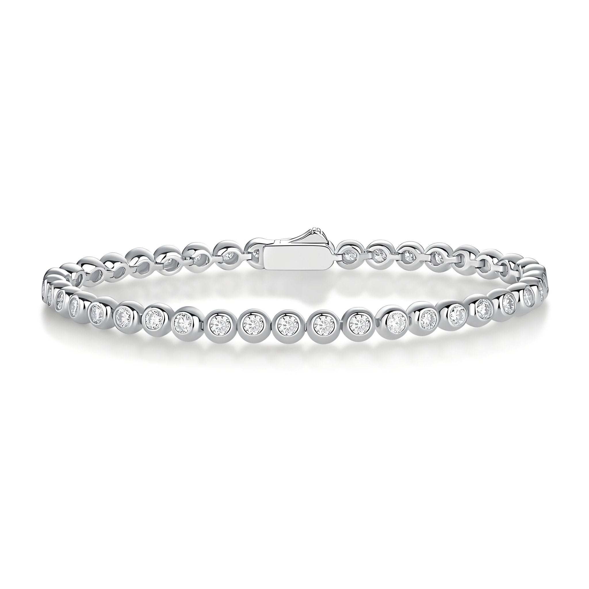 Reviera Moissanite Bezel Tennis Bracelet with Safety Box Clasp - La Pretti