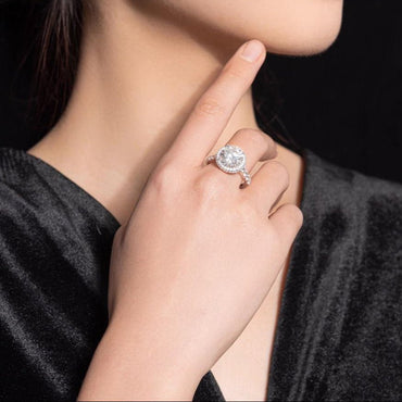 Round Moissanite Halo Engagement Ring in Pave Setting (5ct. ) - La Pretti