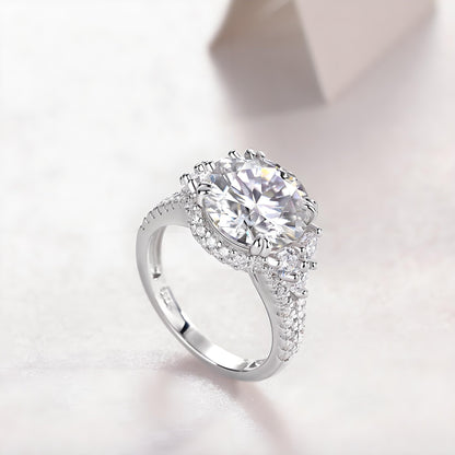 Round Moissanite Halo Engagement Ring with Shoulder Cluster in Pave Setting (5ct. ) - La Pretti