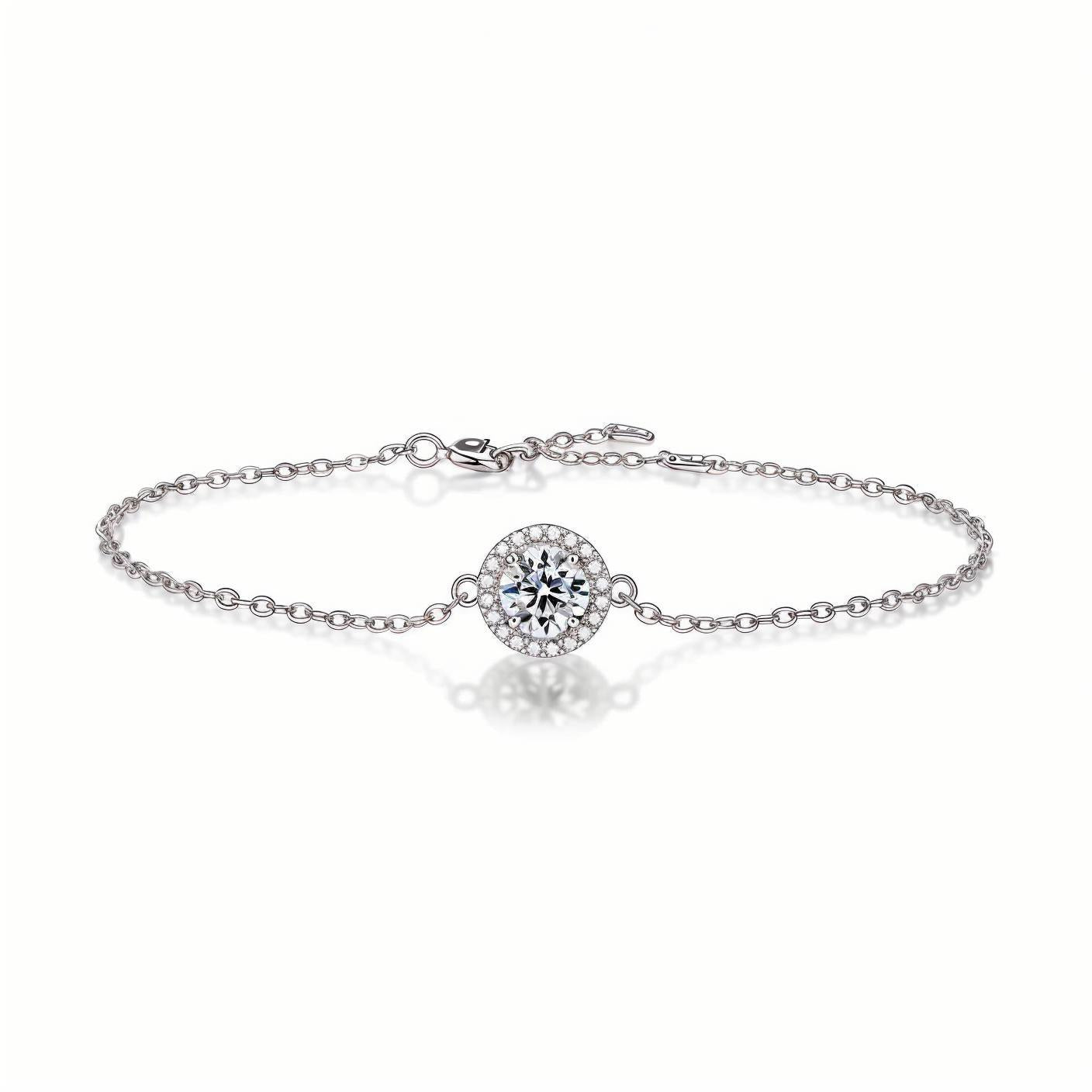Round Moissanite Bracelet of Focal Bead in Floating Halo with Lobster Claw Clasp - La Pretti