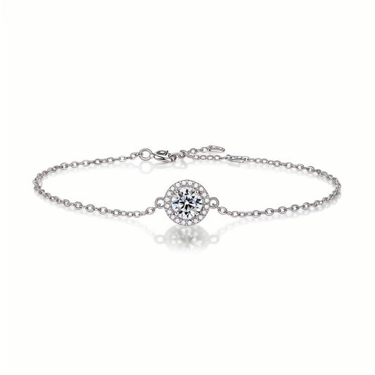 Round Moissanite Bracelet of Focal Bead in Floating Halo with Lobster Claw Clasp - La Pretti