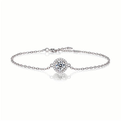Round Moissanite Bracelet of Focal Bead in Floating Halo with Lobster Claw Clasp - La Pretti