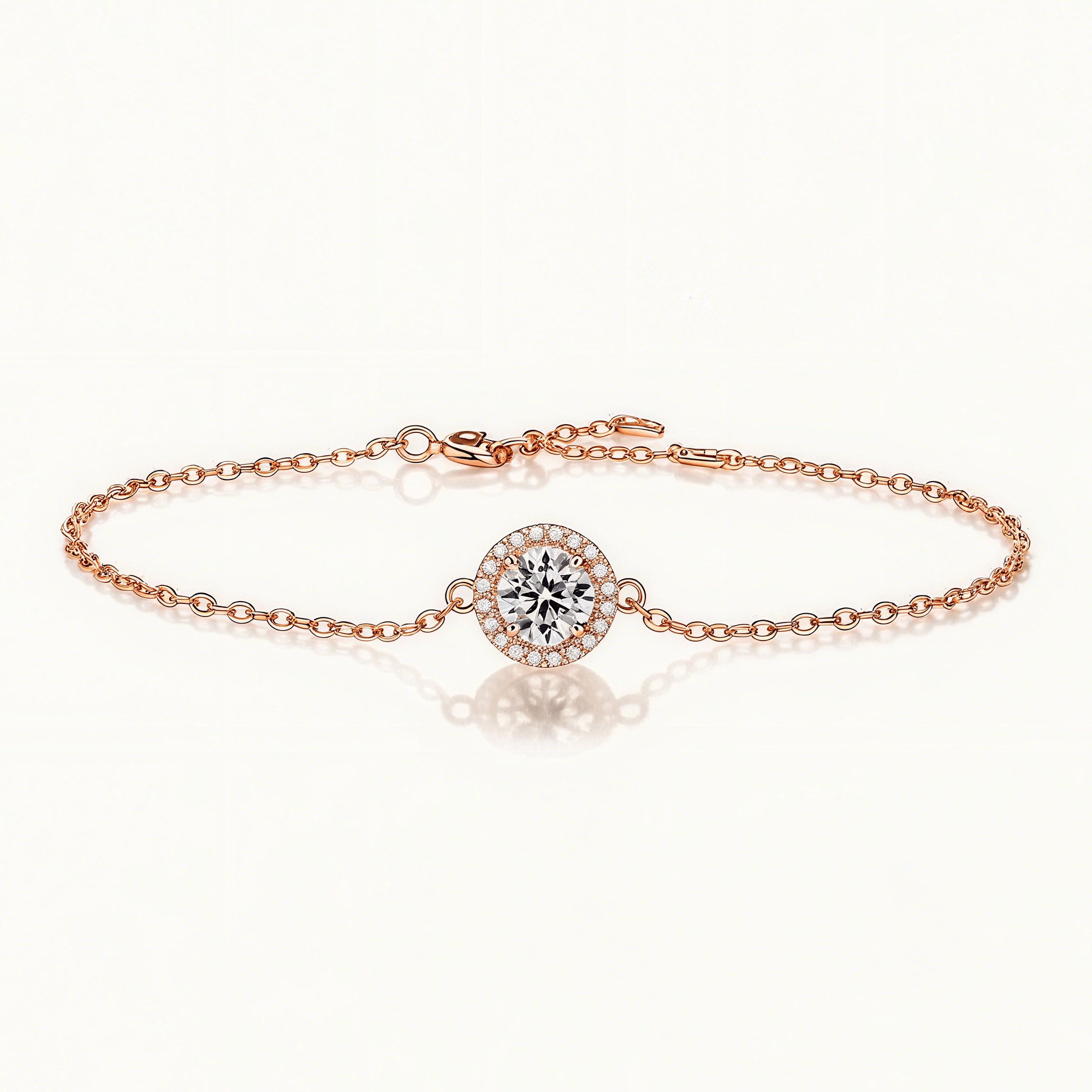 Round Moissanite Bracelet of Focal Bead in Floating Halo with Lobster Claw Clasp - La Pretti