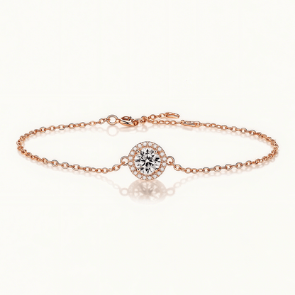Round Moissanite Bracelet of Focal Bead in Floating Halo with Lobster Claw Clasp - La Pretti