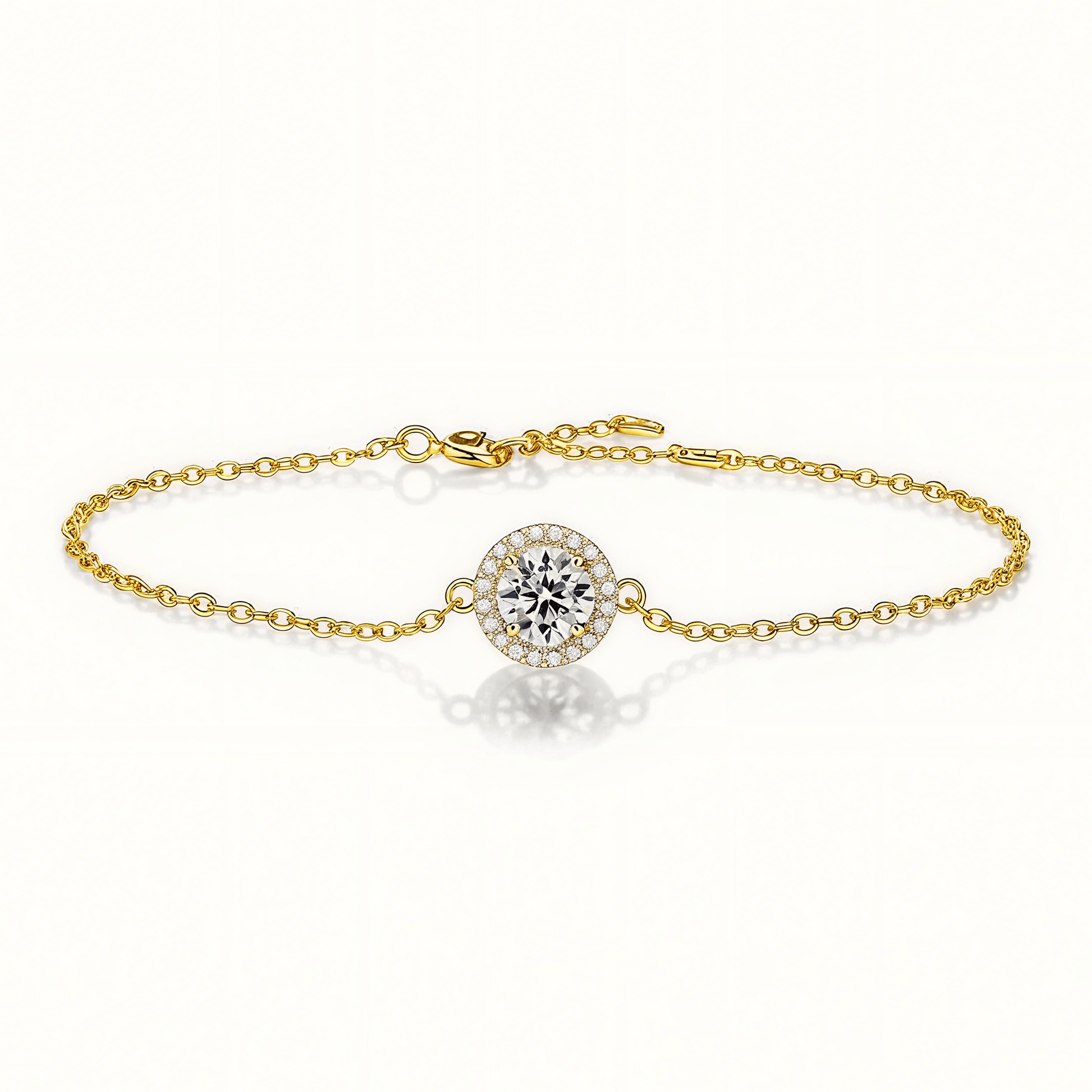 Round Moissanite Bracelet of Focal Bead in Floating Halo with Lobster Claw Clasp - La Pretti