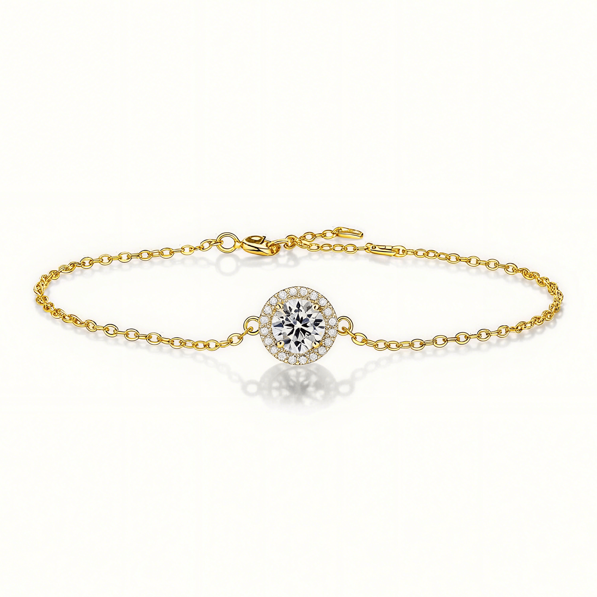 Round Moissanite Bracelet of Focal Bead in Floating Halo with Lobster Claw Clasp - La Pretti