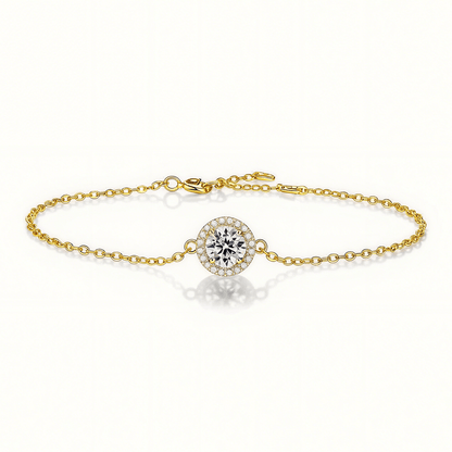 Round Moissanite Bracelet of Focal Bead in Floating Halo with Lobster Claw Clasp - La Pretti