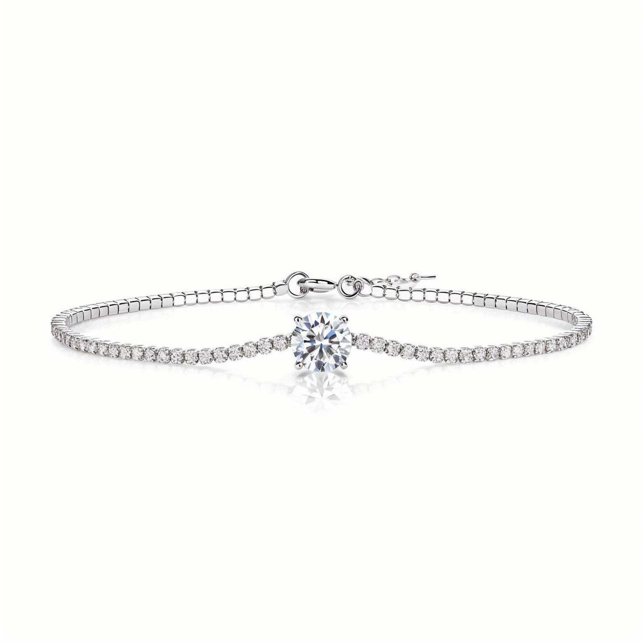 Solitaire Moissanite Focal Pave Bracelet in Prong Setting with Spring Ring Clasp - La Pretti