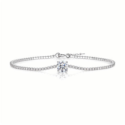 Solitaire Moissanite Focal Pave Bracelet in Prong Setting with Spring Ring Clasp - La Pretti