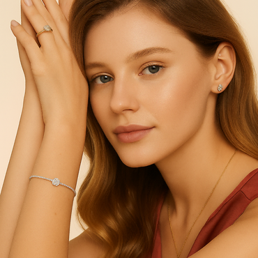 Solitaire Moissanite Focal Pave Bracelet in Prong Setting with Spring Ring Clasp - La Pretti