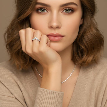 Tiara Moisssanite Wishbone Ring of Chevron Wedding Bands with Stackable Crown in Double Pave Setting - La Pretti