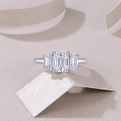 Trilogy Emerald Cut Moissanite Three Stone Engagement Ring (2ct. ) - La Pretti