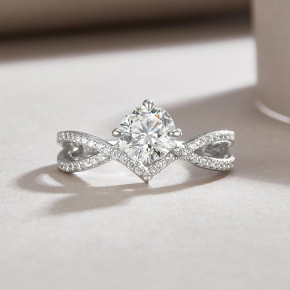 Twisted Infinity Round Moissanite Solitaire Engagement Ring Josephine Design in Pave Setting (1ct. ) - La Pretti