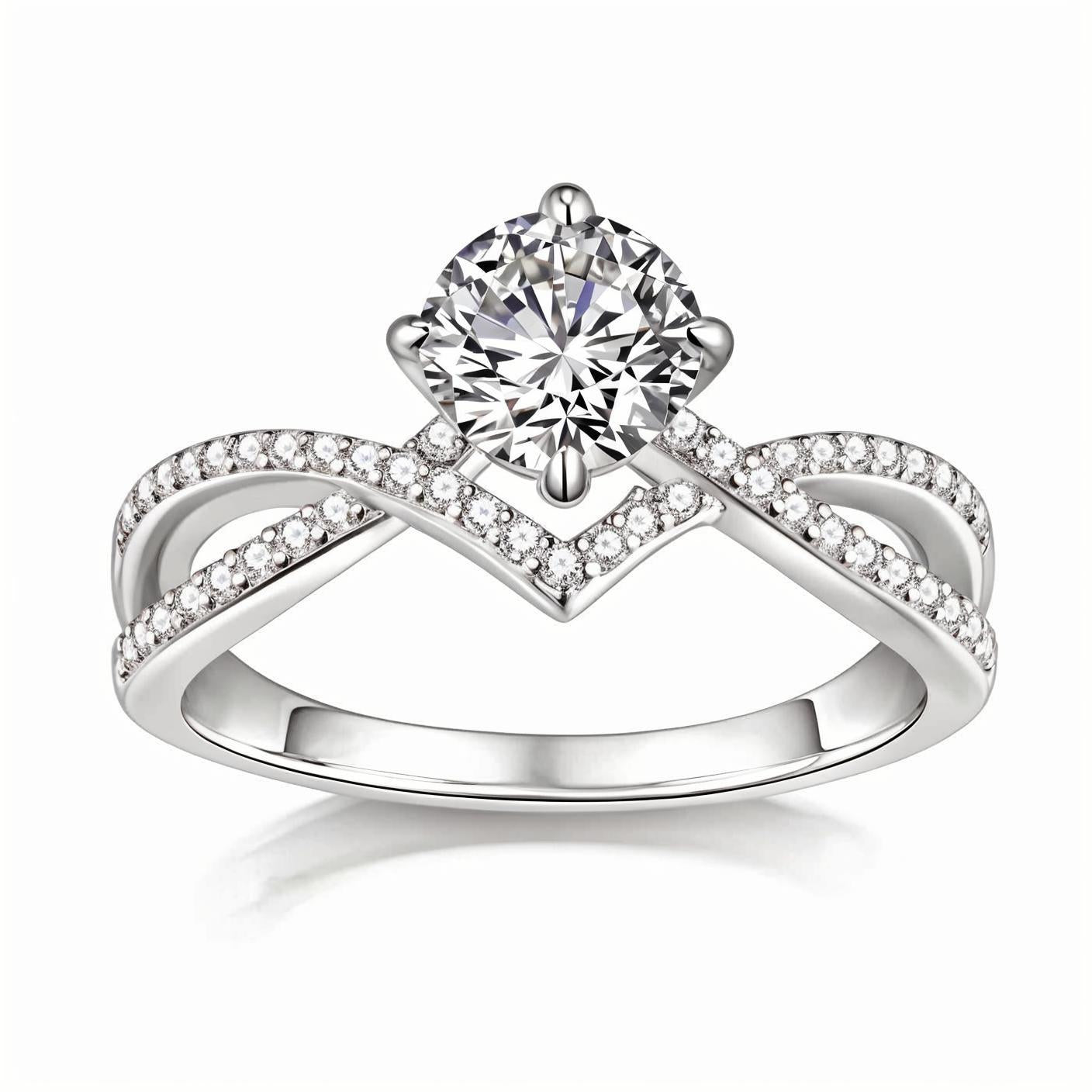 Twisted Infinity Round Moissanite Solitaire Engagement Ring Josephine Design in Pave Setting (1ct. ) - La Pretti