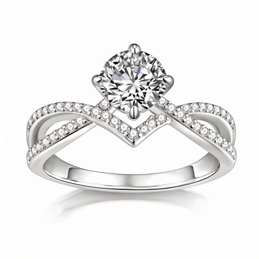 Twisted Infinity Round Moissanite Solitaire Engagement Ring Josephine Design in Pave Setting (1ct. ) - La Pretti