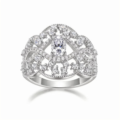 Vintage Filigree Moissanite Oval Cut Engagement Ring with Intricate Cluster Accented in Openwork Pave Setting (0.5ct. ) - La Pretti