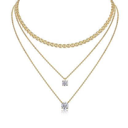 Golden Mariner Chain Double Moisssanite Layered Necklace with Anchor Chain Spooled Set (2ct. ) - La Pretti