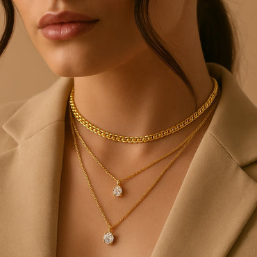 Golden Mariner Chain Double Moisssanite Layered Necklace with Anchor Chain Spooled Set (2ct. ) - La Pretti